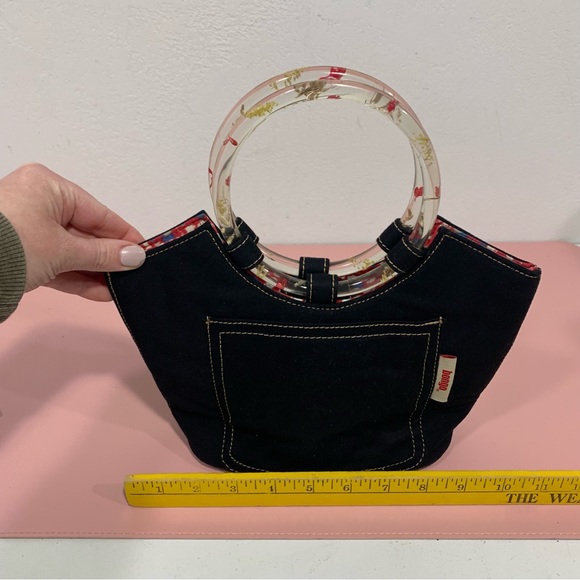 Bongo Black Handbag y2k Plastic handle dried flowers - Picture 7 of 10